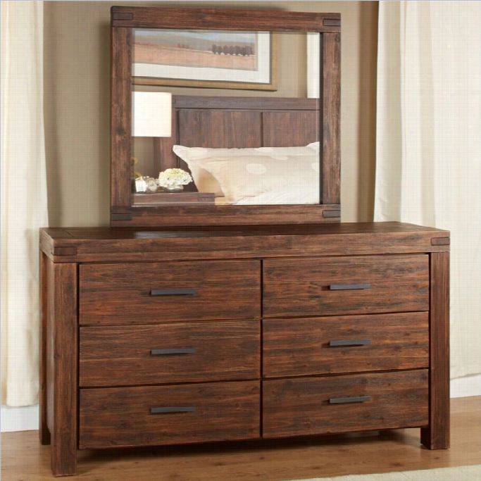 Modus Furniture Meadow Double Dresser And Mirror Set In Brick Brown