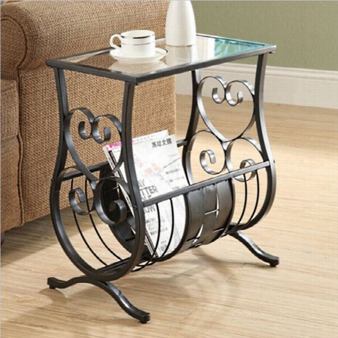 Monarch Metal Magazine Table In Satin Black With Tempered Glass