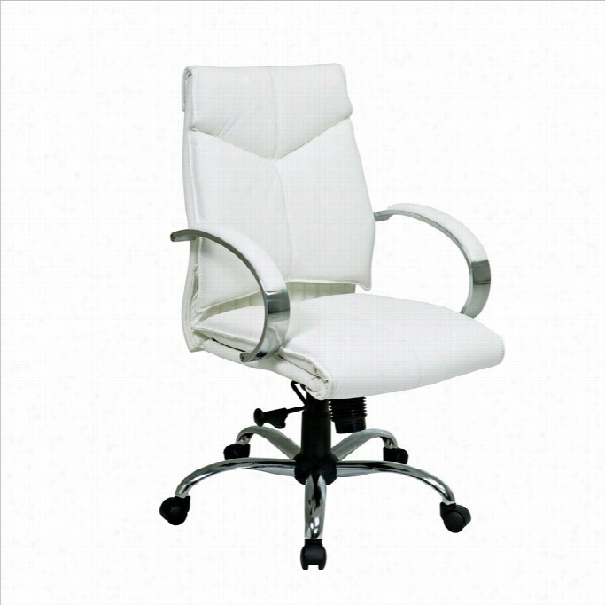 Office Star Deluxe Mid Back White Leather Executive Ofice Chair