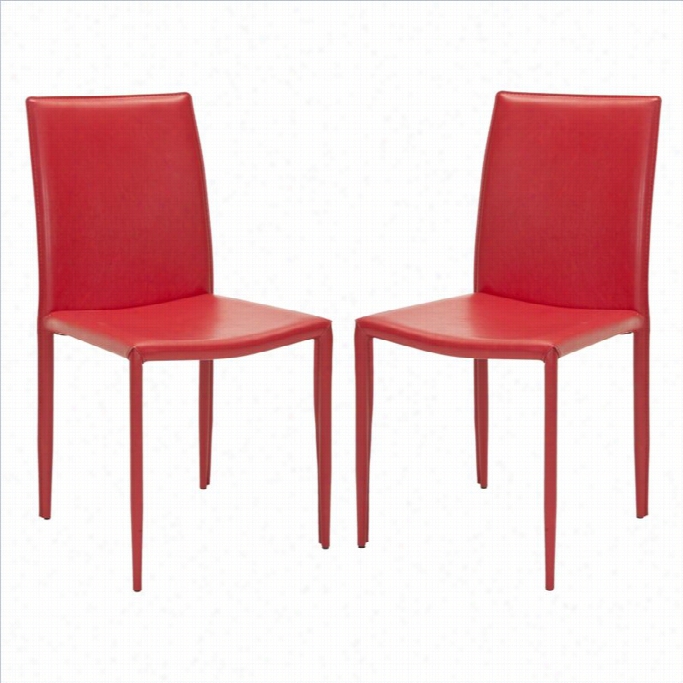 Safavieh View Iron And Leather Kd Dining Chair In Red (set Of 2)