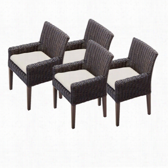 Tkc Veincee Wicker Patio Arm Dining Chairs Iin Beige (set Of 4)