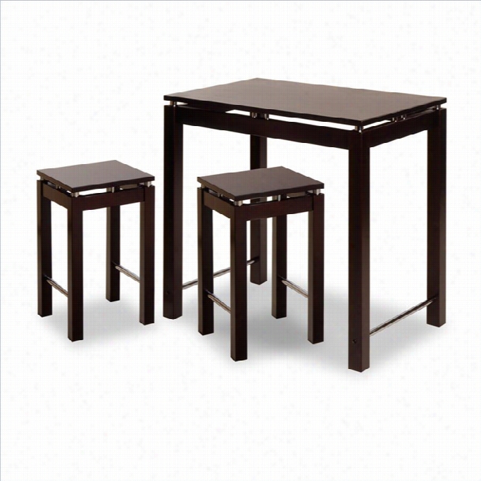 Winsome 3 Piece Island Sset -- Table With 2 Stools In Espresso