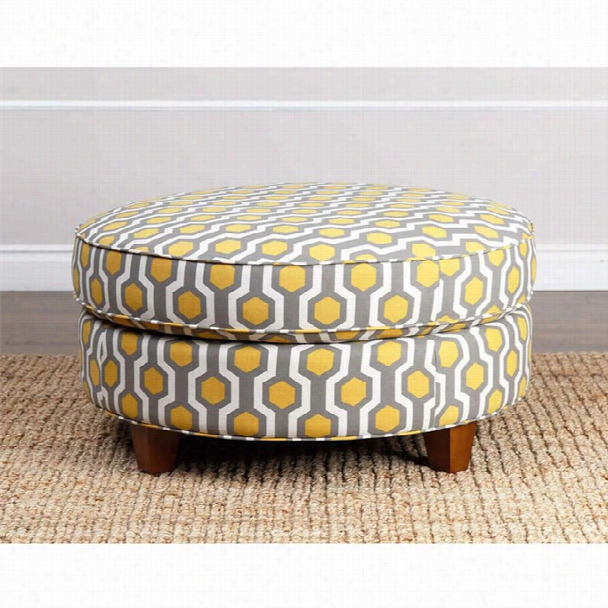 Abbyson Living Rory Pattern Fabric Round Ottoman In Golden