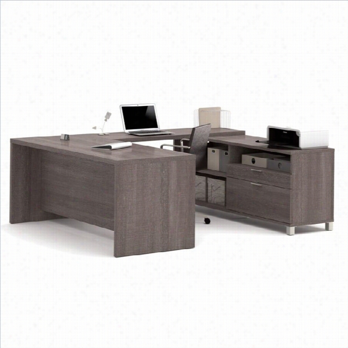 Bestar Prolinea U Shaped Computer Desk In Bark Grey