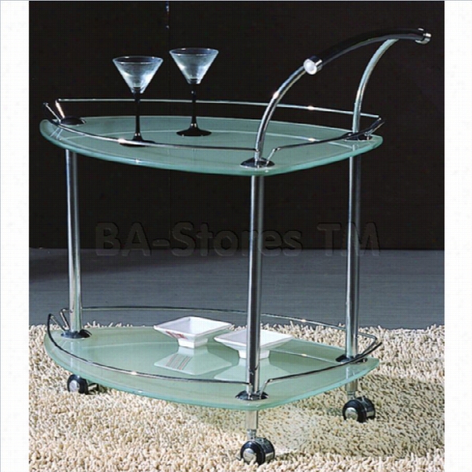 Chintaly Rolling Tea Cart With Frosted Glass In Chr Ome