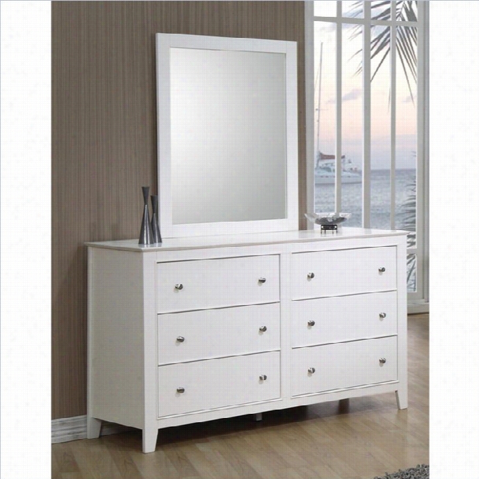 Coaster Selena 6 Drawer Double Dresser And Mirror Set In White Fiinish