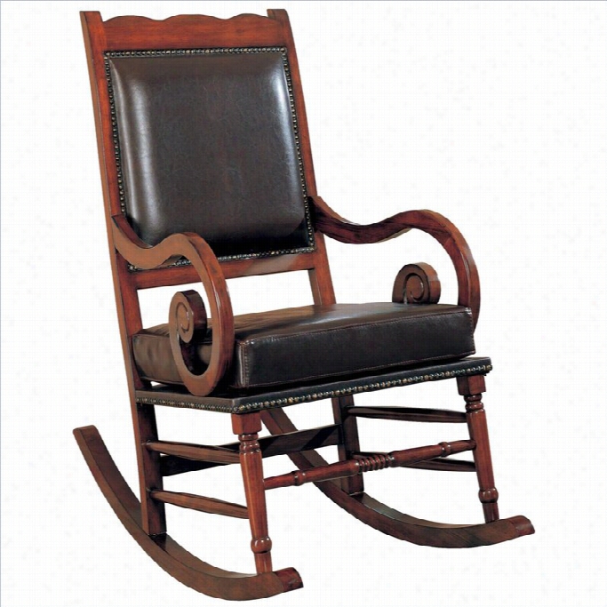 Coaster Traditional Forest Rocker With Brown Bciast Leather Seat And Back