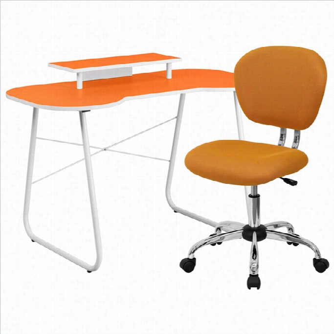Flash Furniture Computer  Desk With Monitor Stand  And Siwvel Cjair In Orang E