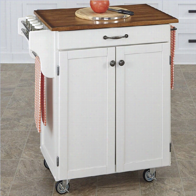 Home Styles Cuisine Kitchen Cart With Oak Top In White