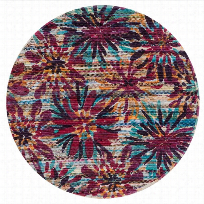 Loloi Aria 3' Round Flat Weaev Cotton Rug In Ivory And Berry