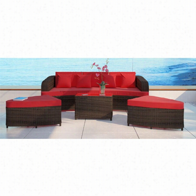 Modway Mo Nterey 4 Piece Outdoor So Fa Set In Brown And Red