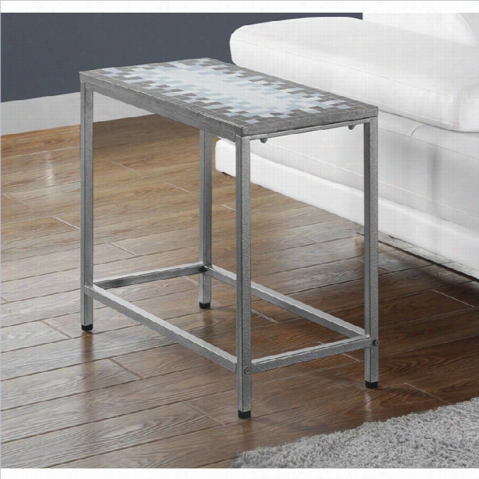 Monarch Accent Sidee Table In Hammered Silver With Blue Til Top