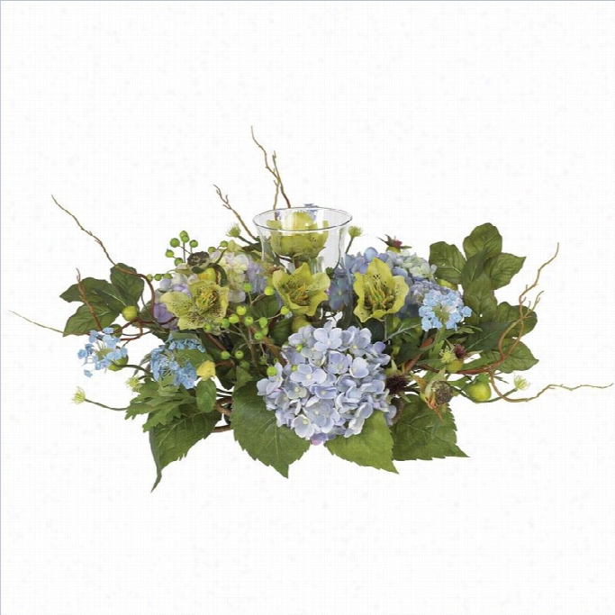 Nearly Nqtural Hydrangea Candleabrum Centerpiece In Blue