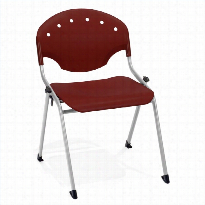 Ofm Stack Stacking Chair No Arms In Silver And Burgundy