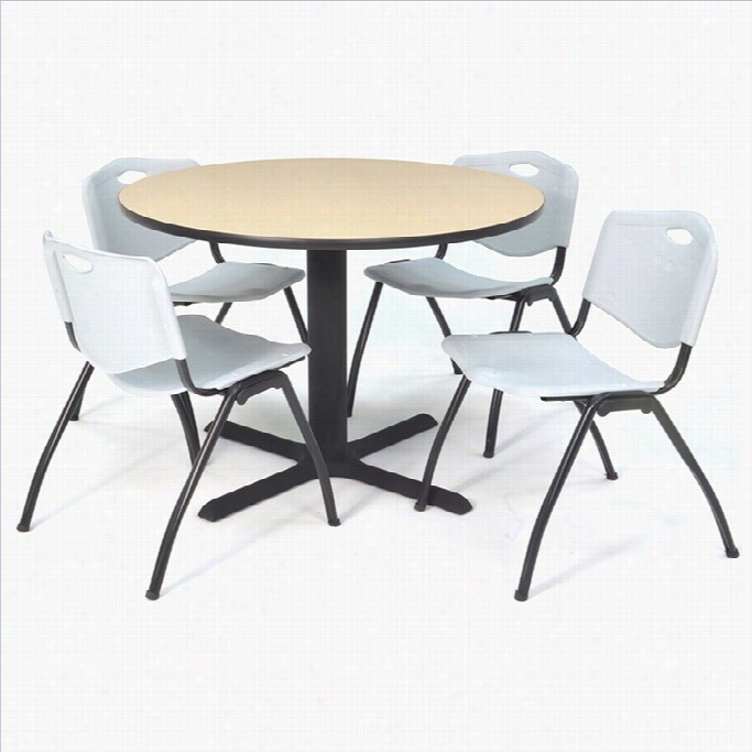 Regency Round Tablle With 4 M Stack Chairs In Beige And Grey-30 Inch