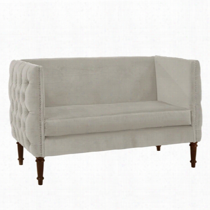 Skyline Nail Button Tufted Segtde Loveseat In Light Gray