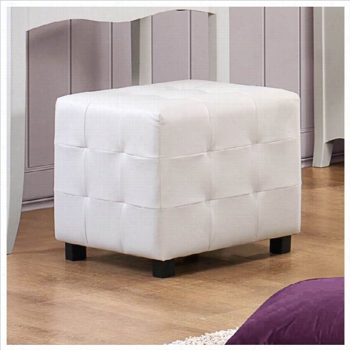 Trent Domestic Sparkle Faux Leather Cube Ottoman In White