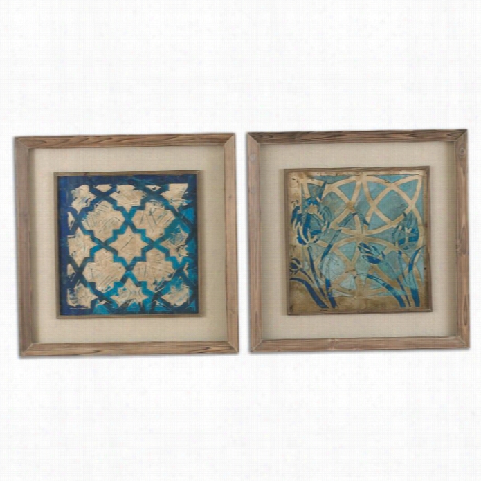 Uttermost Staiined Glass Indigo Medium Toned Wood Framed Art (set Of 2)