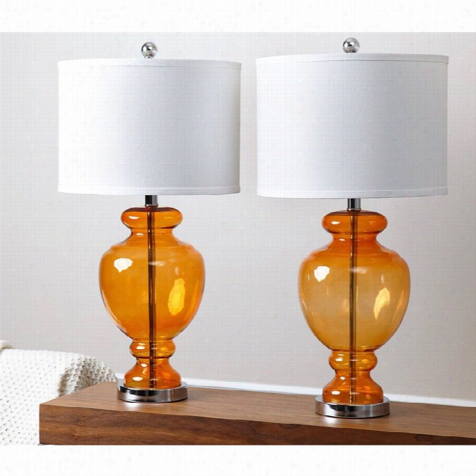 Abbyson Lviing Crystal Glass Table Lamp In Orange (set Of 2)