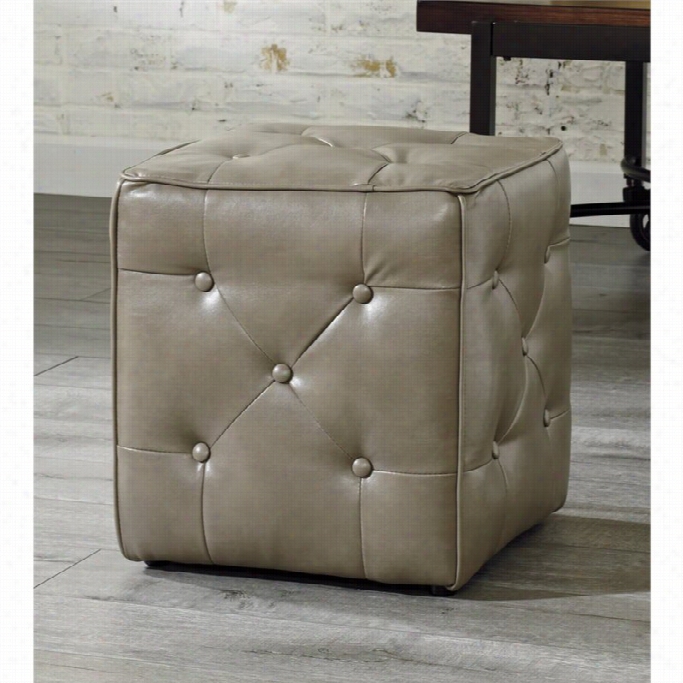 Ashley Jive Faux Leather Cube Accent Ottoman In Quarry