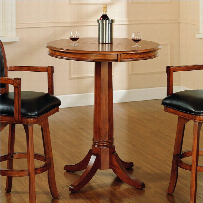 Hillsdale Park View Round Bar Height Pub Table In Medium Brown Oak