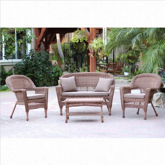 Jceo 4c Wicker Conversation  Flow In Honey With Cocoa  Brown Cushions