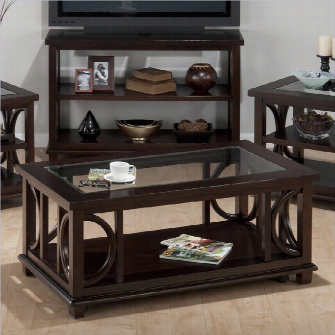 Jofran Panama Rectangle Coc Ktail Table With Glass Insert In Brown