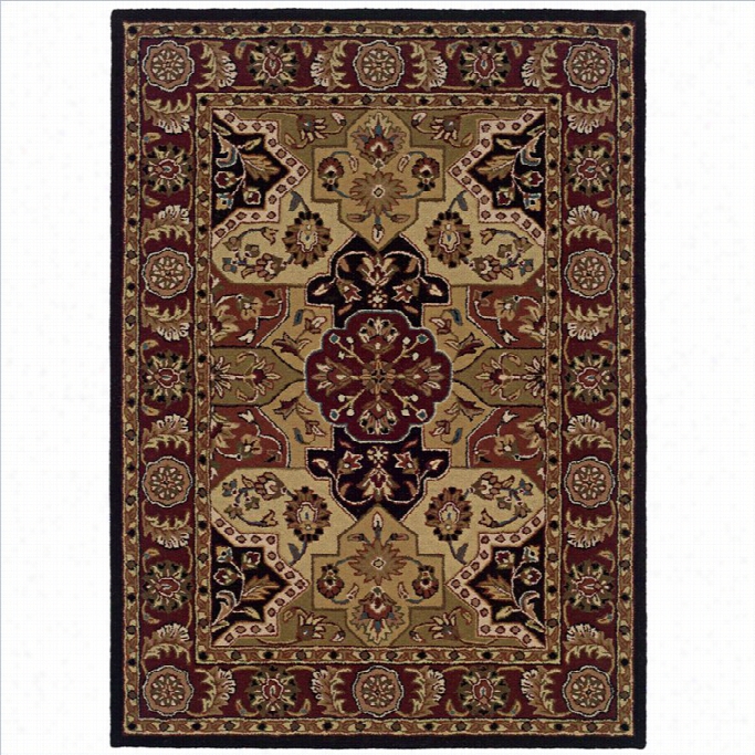 Linon Rugs Trio Orally Transmitted  Rectangular Area Rug In Burgundy And Black-5' X 7'