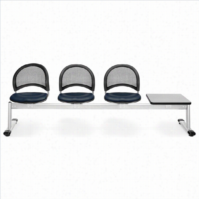 Ofm Moon 4 Beam Seating With 3 Vinyl Seat And Table In Navy And Gray