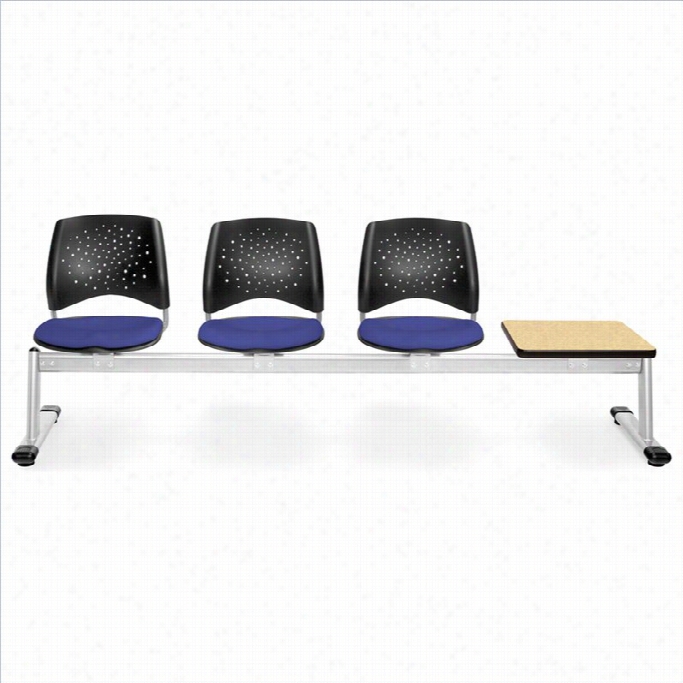 Ofm Staar Beam Seating With 3 Seats And Table In Royal Blue A Nd Oak