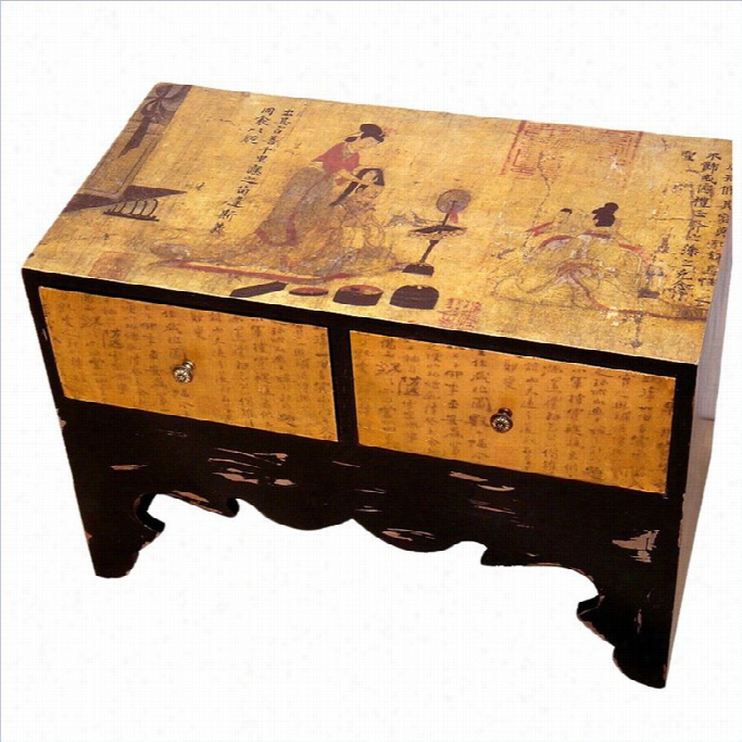 Oriental Traditional Calligr Aphy Two-drawer Cacent Chest In Brown