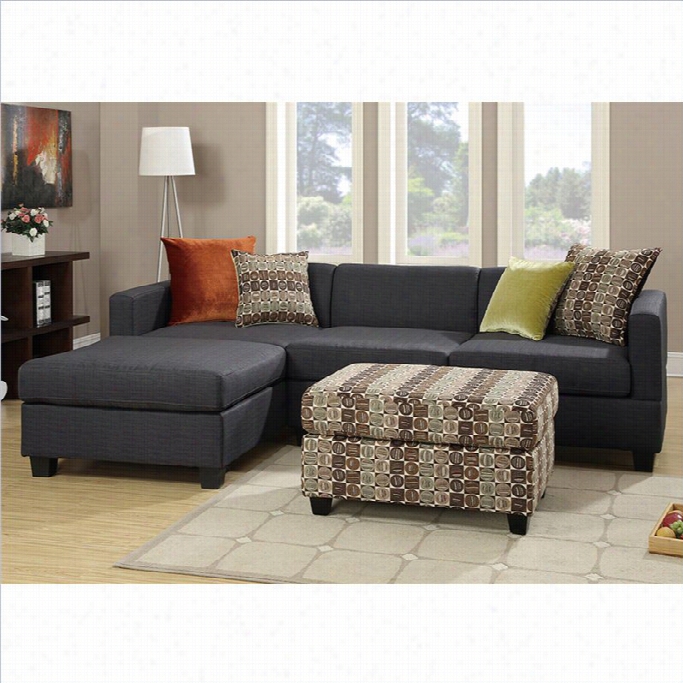 Poundex Bobkona Dayton 3 Piece Sectional Sofa In Slaet Black