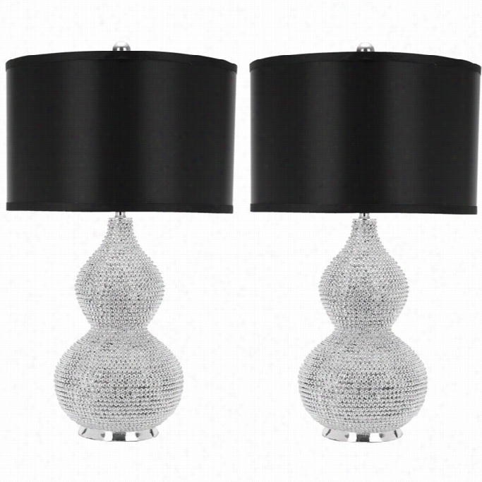 Safavieh Leah Beaded Table Lamps With Black Satin Shde (set Of 2)