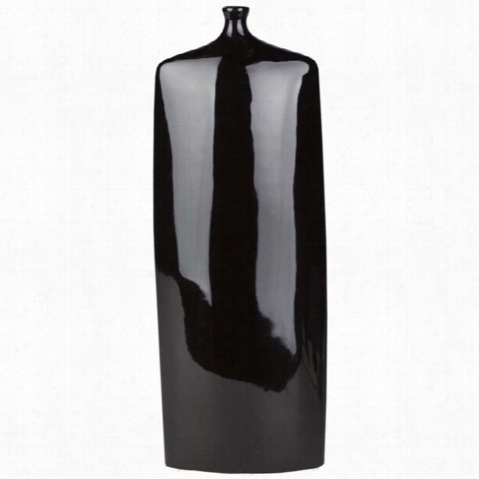Su R Ya Druid 15 X 2.76 Ceramic Vase In Glossy Black