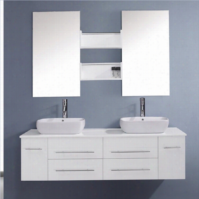 Virtu Usa Augustine 60 White Stine Double Bathroom Vanity Cabinte Set In White