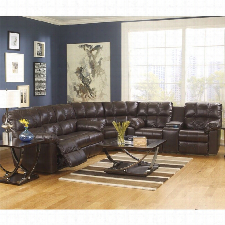 Ashley Furniture Kennard 3 Piece Laetther Reclining Sectional In Chocolate