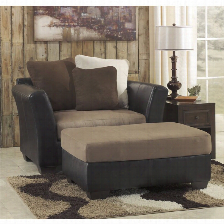 Ashley Masoli Faux Leather Accent Chait And A Half With Ottoman In Mocha