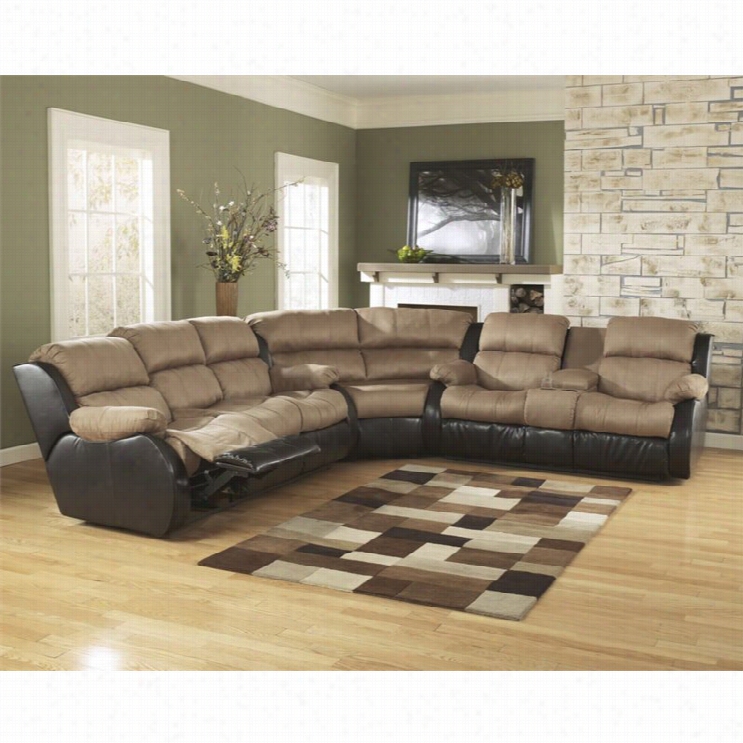 Ashley Presly 3 Pi Ece Faux Leather Sectional In Two Tone Cocoa