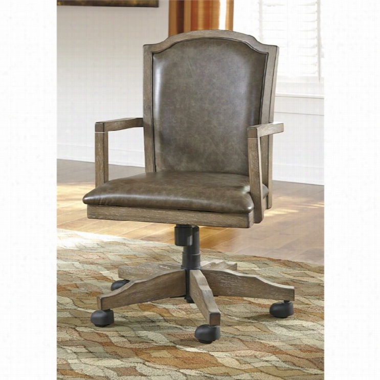 Ashley Tanshire Faux Leather Adjustable Swivel Office  Chair In Brown