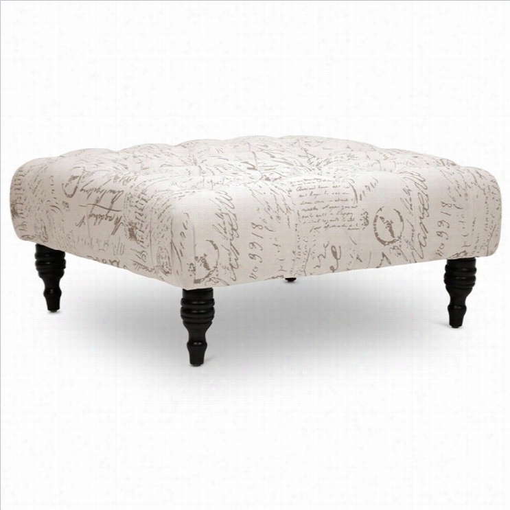 Baxton Studio Keswick Scipt Print Ottoman In Beige