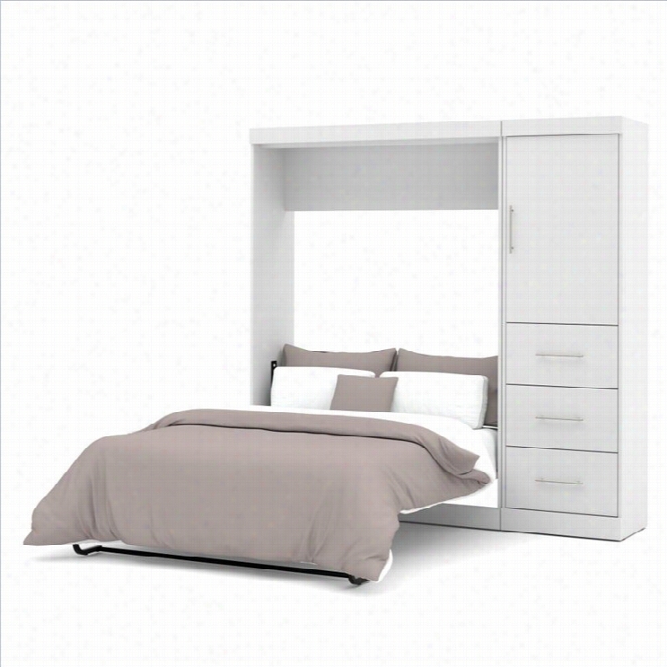 Bestar Nebula 84 Fulll Wall Bed Set With 3 Drawer Set In White
