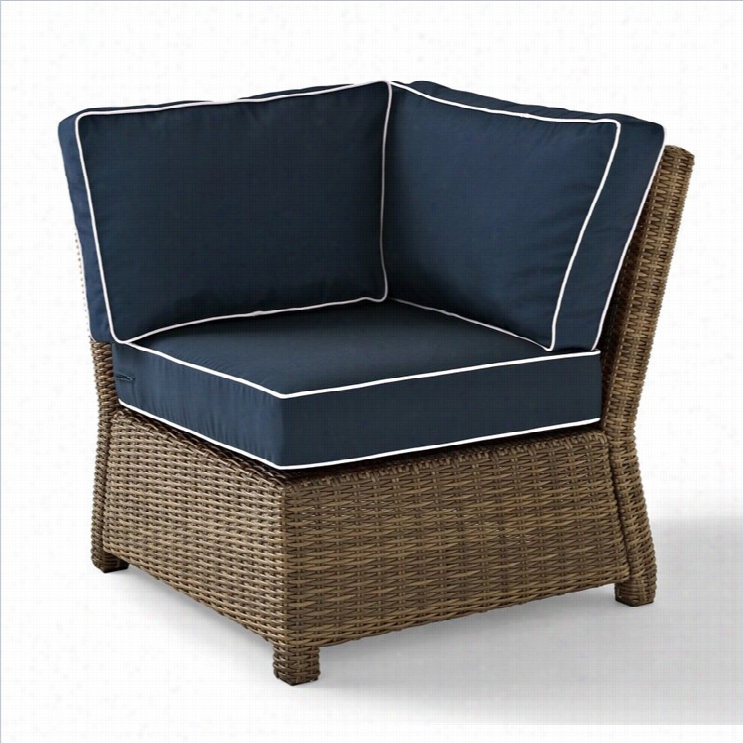 Bradenton Outdoor Wiker Sectional Corner Chair With Navy Cushions