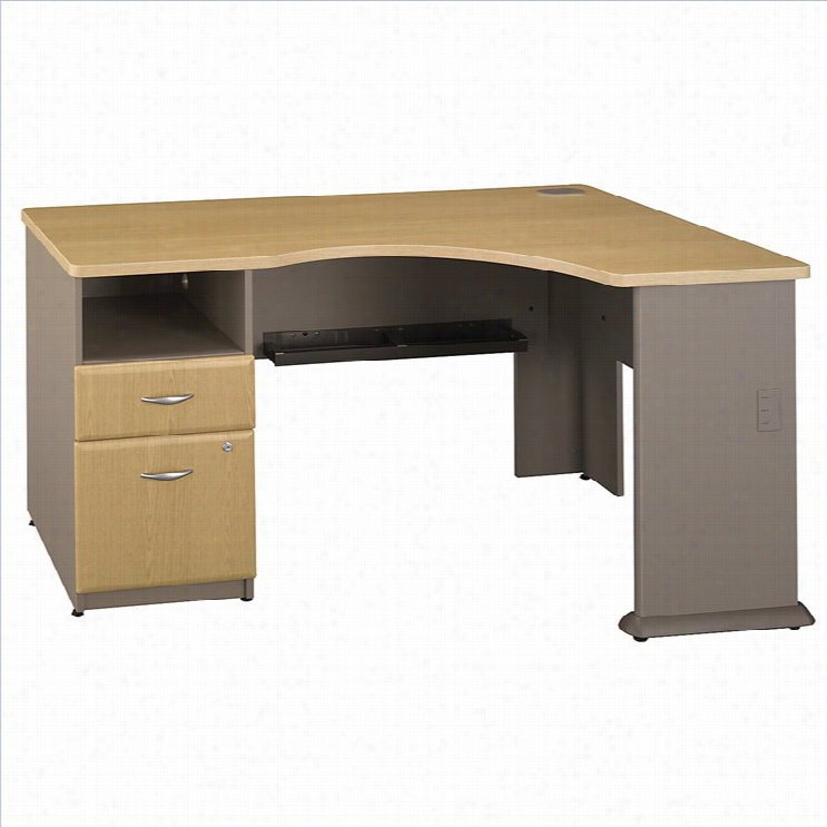 Bush Bbf Series A Expandable Single 2dwr Pedesstal Corner Desk In Light Oak