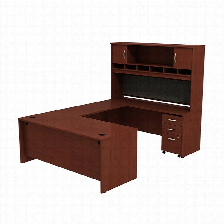 Bush Bbf Series C 72 U-shaped Desk With Chest In Mahogany