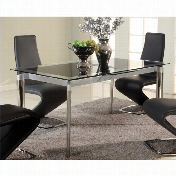 Chintaly Tara Xtendable Glas  Dining Table  In Chrome