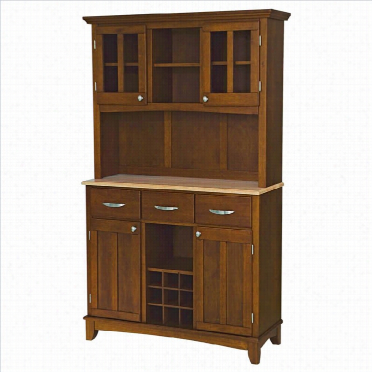 Home Tyles Large Cherry Wood Byffet With Natural Wood Top And 2-ga Ss Door Hutch