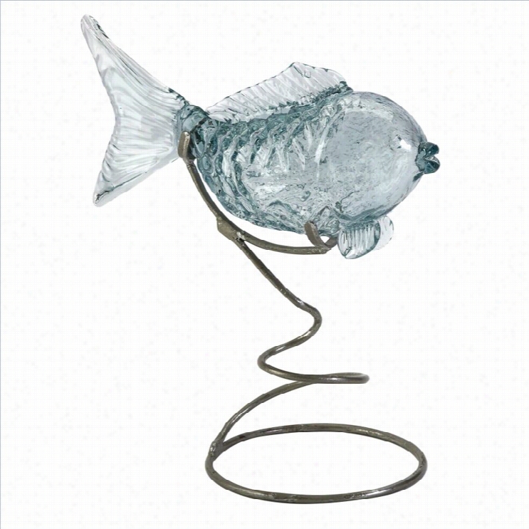 Imax Croporation Pisces Glass Fish Statuary  On Metal Stand