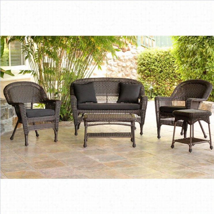 Jeco 5pc Wicker Conwersation Set In Espresso With Black Cuss Hions