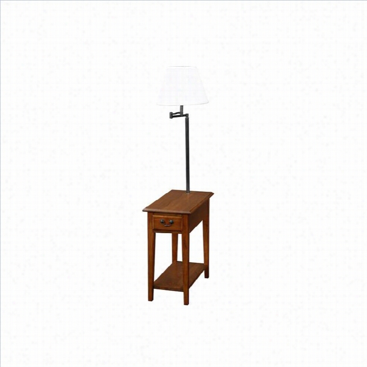 Leick Furniture Chairside Lamp Table Wit Hdrawer In Mmedium Oak Finish