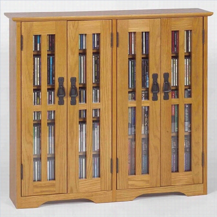 Le Slie Dame 36 Wal Hanging Glass Multimedia Cabinet In Mission Oak